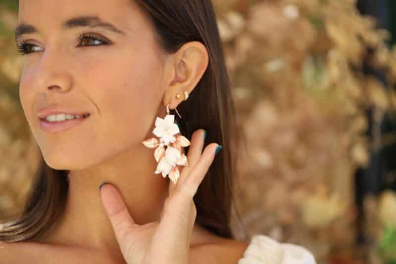 Porcelain Flower Rose Gold Boho Wedding Earrings - AVANI - Image 5