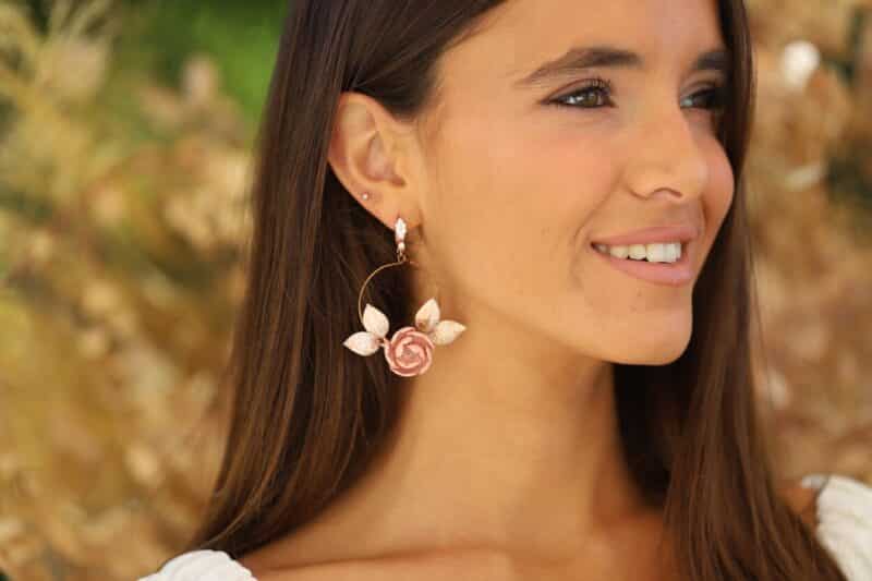 Flower Hoop Statament Boho Wedding Earrings - ADORA - Image 3