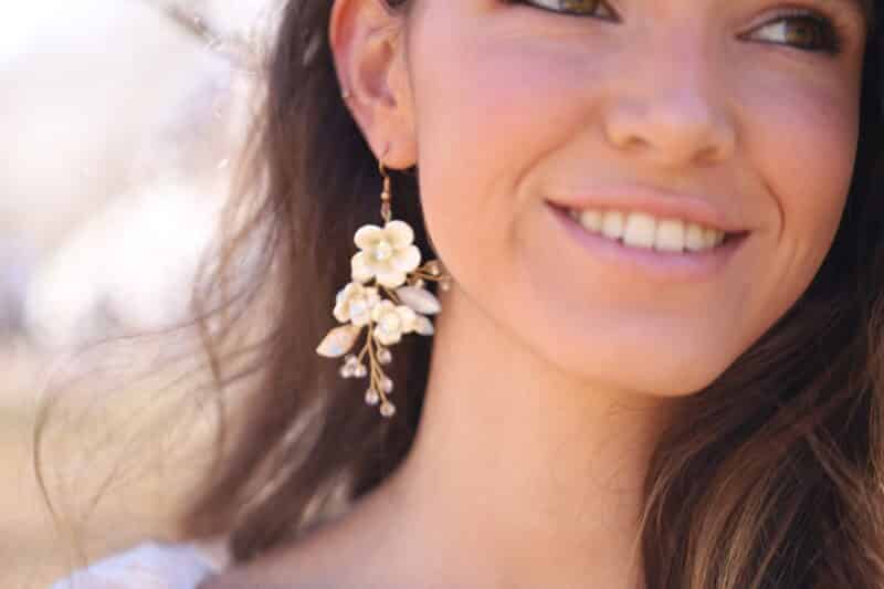 Porcelain Flower Boho Wedding Earrings - CHANTAL - Image 3