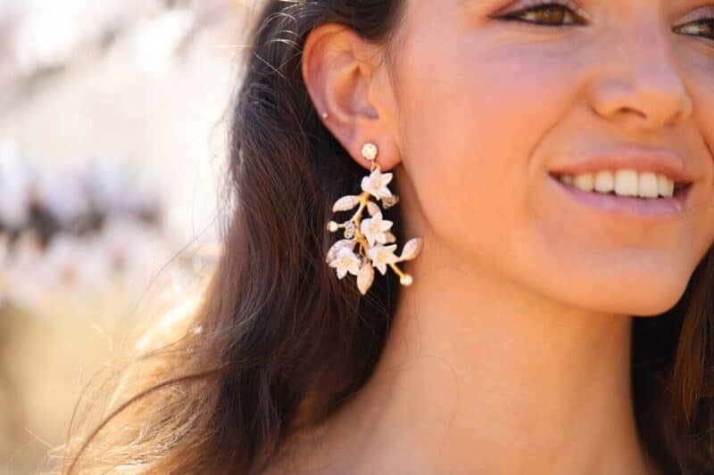 Delicate Small Porcelain Flower Boho Bridal Earrings - JULIE - Image 4