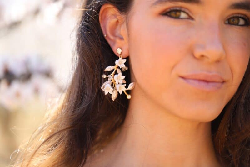 Delicate Small Porcelain Flower Boho Bridal Earrings - JULIE - Image 3