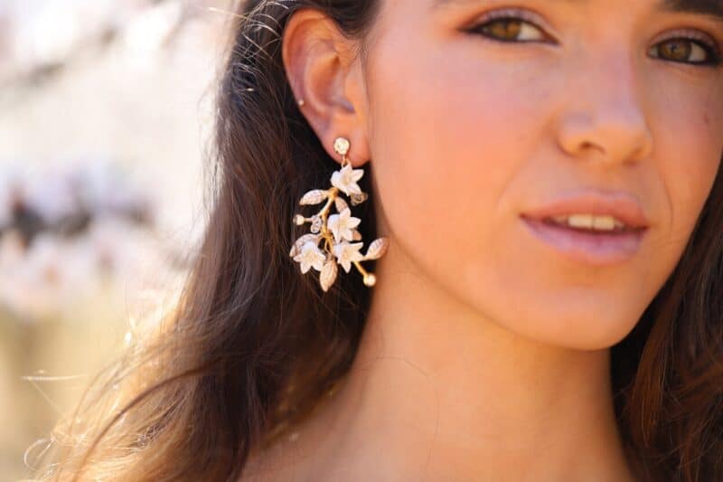 Delicate Small Porcelain Flower Boho Bridal Earrings - JULIE - Image 2