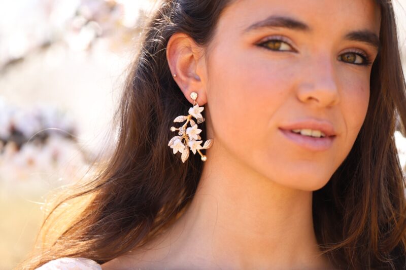 Delicate Small Porcelain Flower Boho Bridal Earrings - JULIE