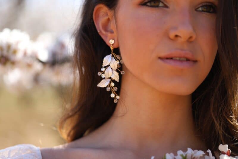 Gold Leaf Boho Statement Wedding Earrings - EMMA