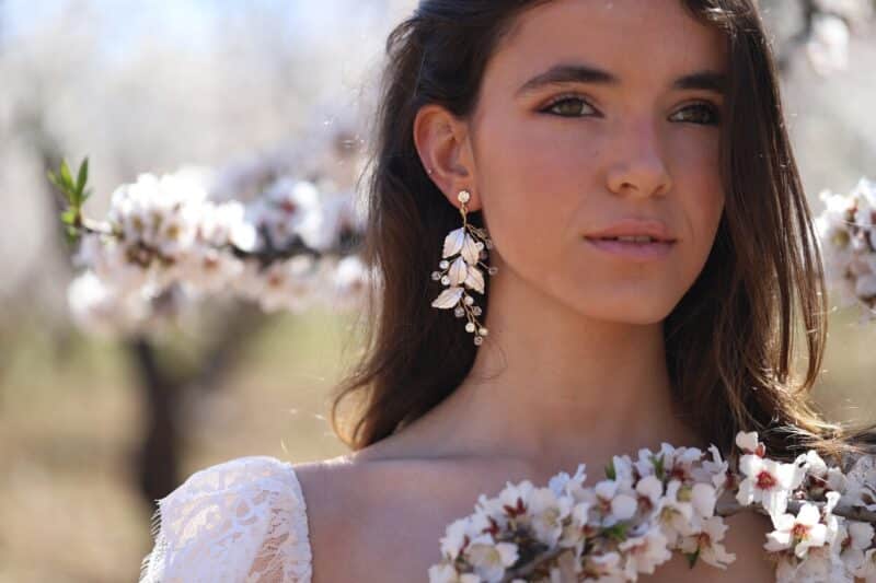 Gold Leaf Boho Statement Wedding Earrings - EMMA - Image 2