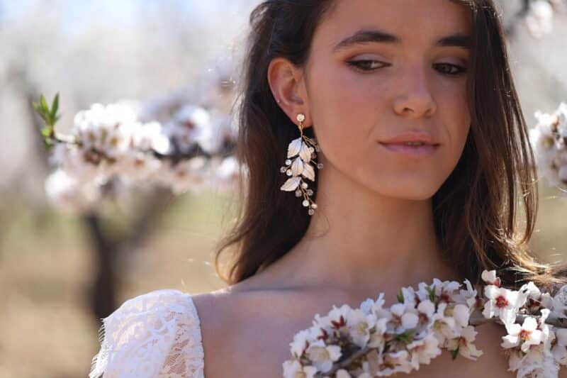 Gold Leaf Boho Statement Wedding Earrings - EMMA - Image 3