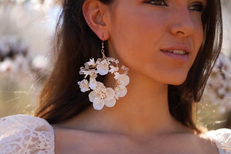 Porcelain Flower Statement Boho Wedding Earrings - GENEVIEVE - Image 5