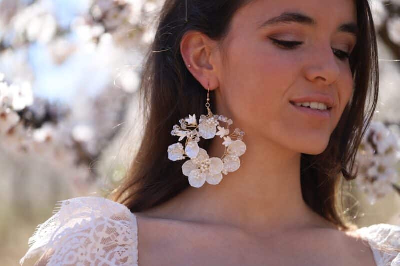 Porcelain Flower Statement Boho Wedding Earrings - GENEVIEVE - Image 2