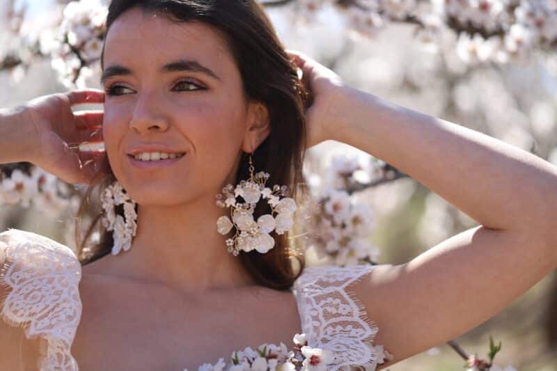 Porcelain Flower Statement Boho Wedding Earrings - GENEVIEVE - Image 4