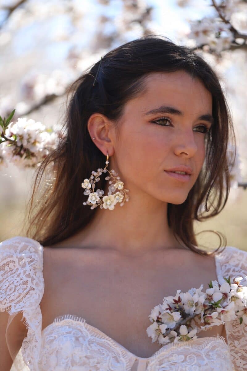 Porcelain Flower Hoop Gold Boho Bridal Earrings - EMBER - Image 5