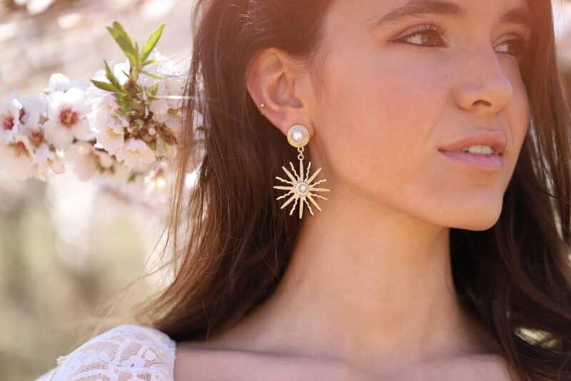 Sun Star Celestial Gold Statement Wedding Earrings - XIMENA - Image 4