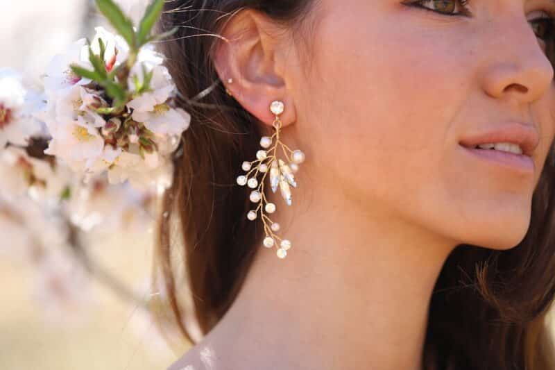 Crystal Gold Boho Wedding Earrings - LISETTE - Image 2