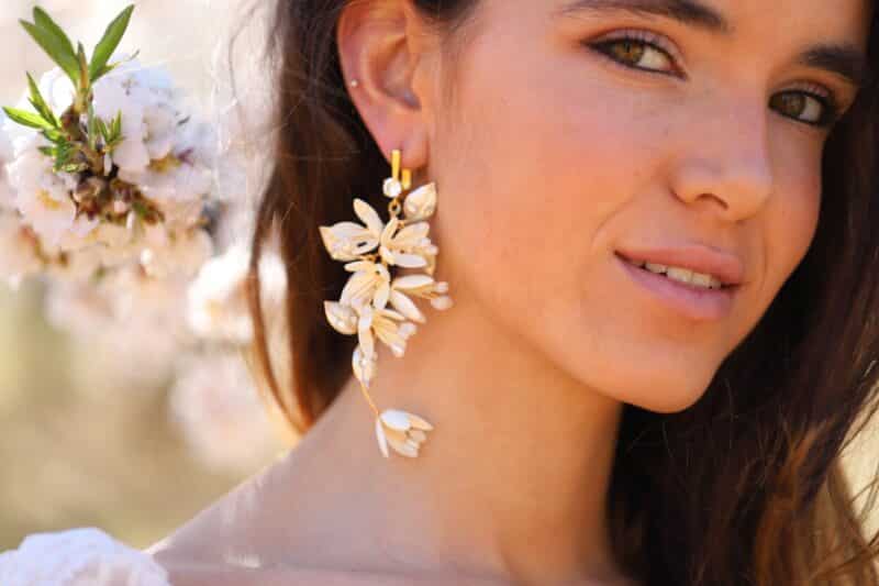 Flower Gold Statement Boho Wedding Earrings - REMI - Image 4