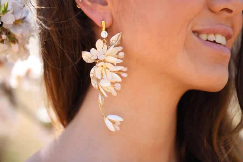 Flower Gold Statement Boho Wedding Earrings - REMI - Image 3