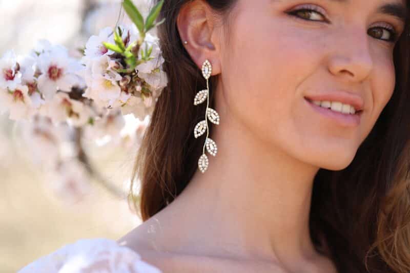 Delicate Gold Leaf Boho Wedding Earrings - MARISA