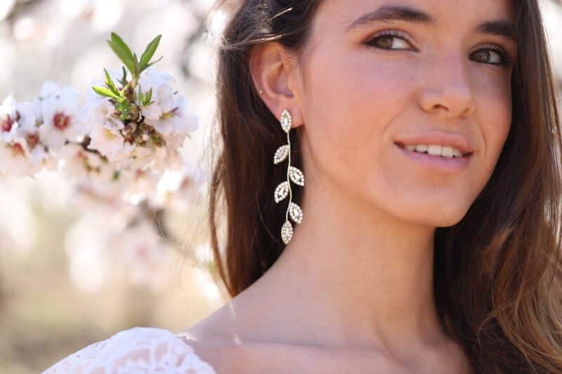 Delicate Gold Leaf Boho Wedding Earrings - MARISA - Image 4