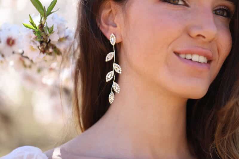 Delicate Gold Leaf Boho Wedding Earrings - MARISA - Image 3