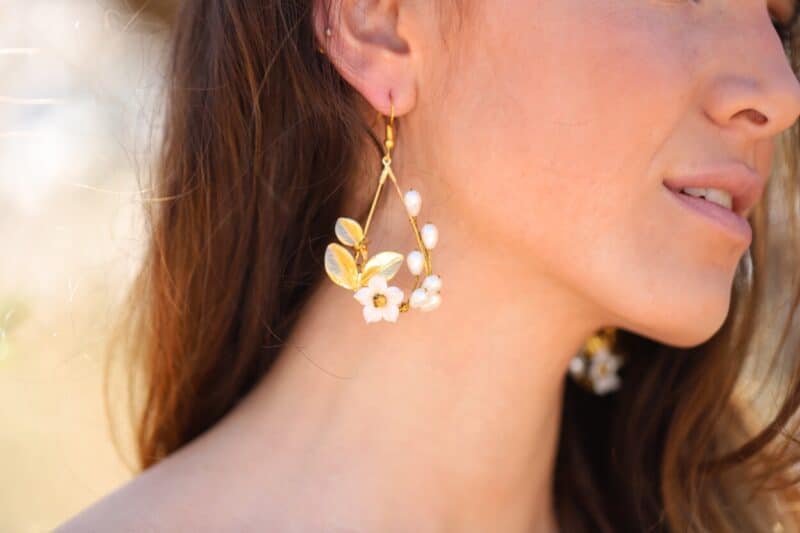 Delicate Polymer Clay Flower Boho Bridal Earrings - MIA - Image 2