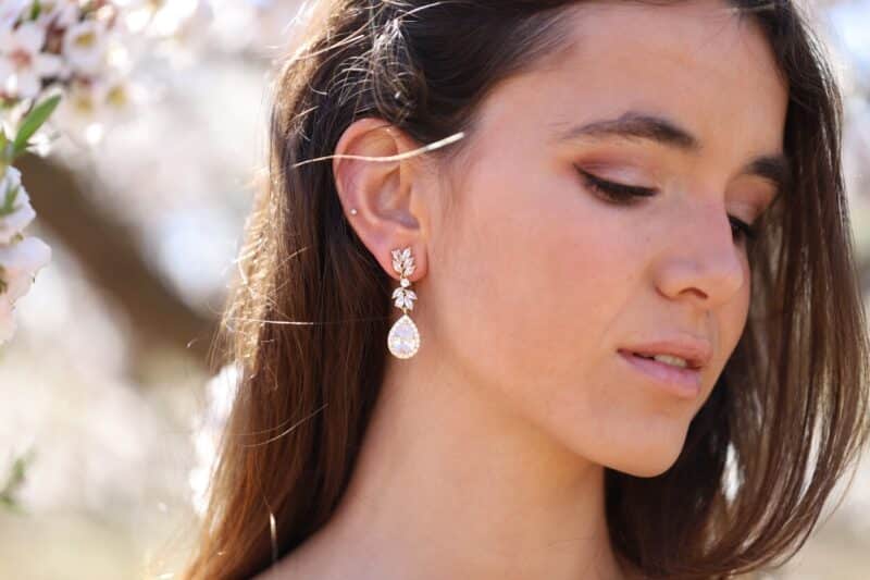 Gold Cubic Zirconia Statement Bridal Earrings - PAULINA - Image 2