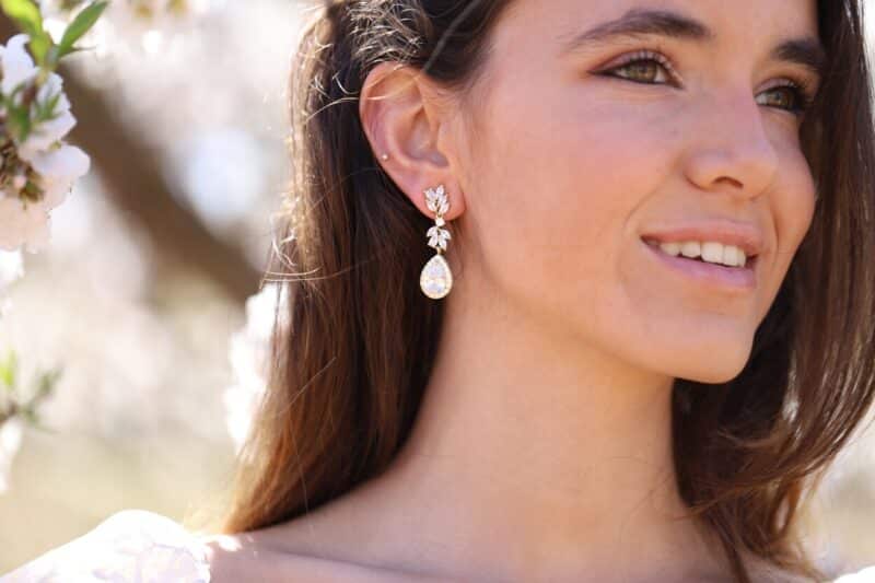 Gold Cubic Zirconia Statement Bridal Earrings - PAULINA - Image 3