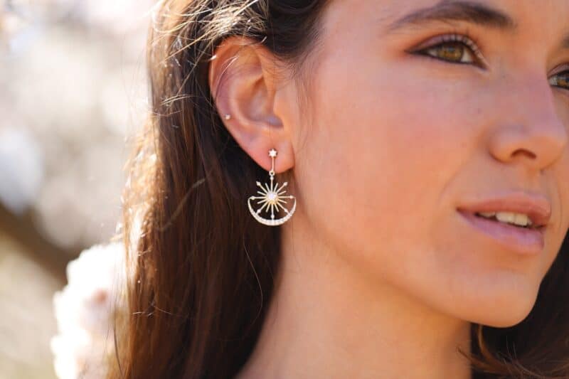 Star Moon Silver Celestial Boho Wedding Earrings - NICOLE - Image 3