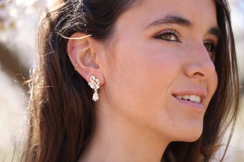 Gold Cubic Zirconia Statement Wedding Earrings - LAUREN