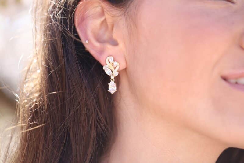 Gold Cubic Zirconia Statement Wedding Earrings - LAUREN - Image 4