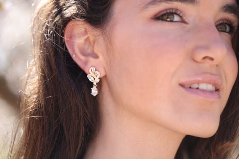 Gold Cubic Zirconia Statement Wedding Earrings - LAUREN - Image 3