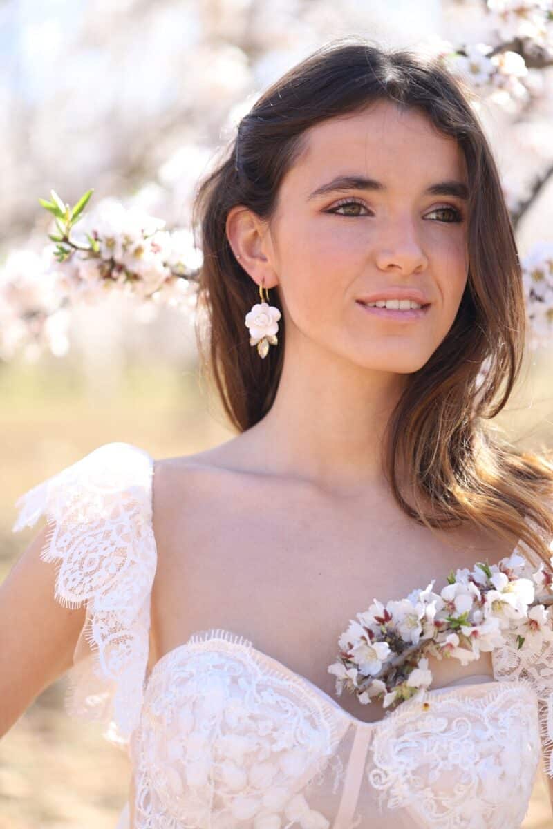 Delicate Porcelain Flower Gold Boho Wedding Earrings - AMY - Image 4