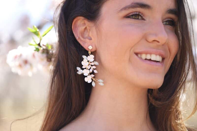 Opal Leaf Flower Statement Wedding Earrings - VERA - Image 4