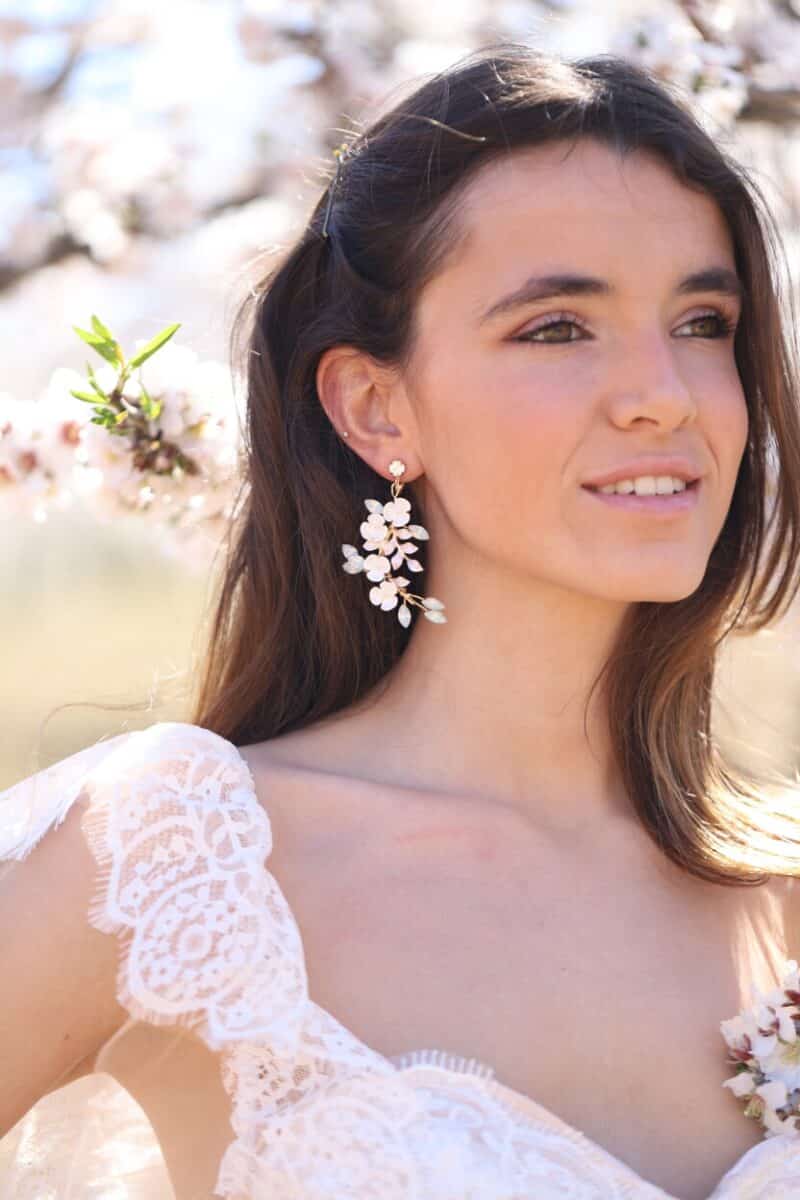 Opal Leaf Flower Statement Wedding Earrings - VERA - Image 3