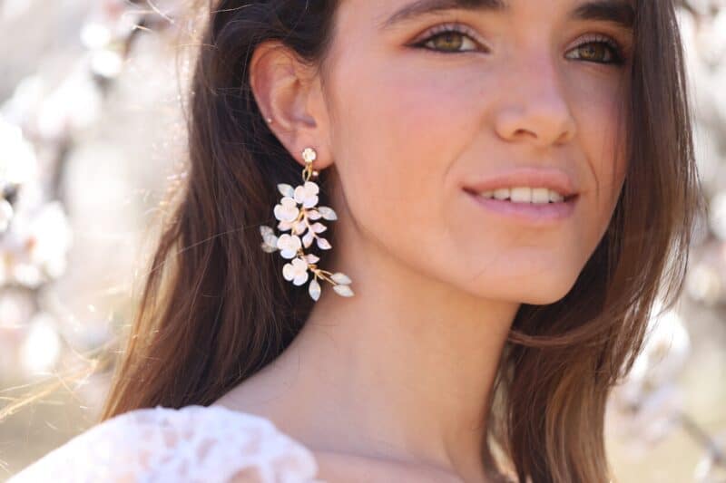 Opal Leaf Flower Statement Wedding Earrings - VERA