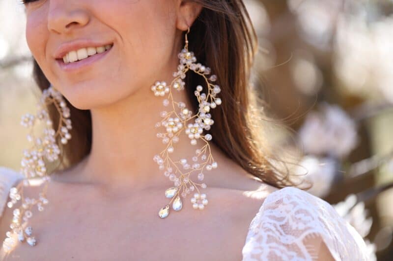 Extra Long Statement Gold Boho Wedding Earrings - MARGAUX - Image 4