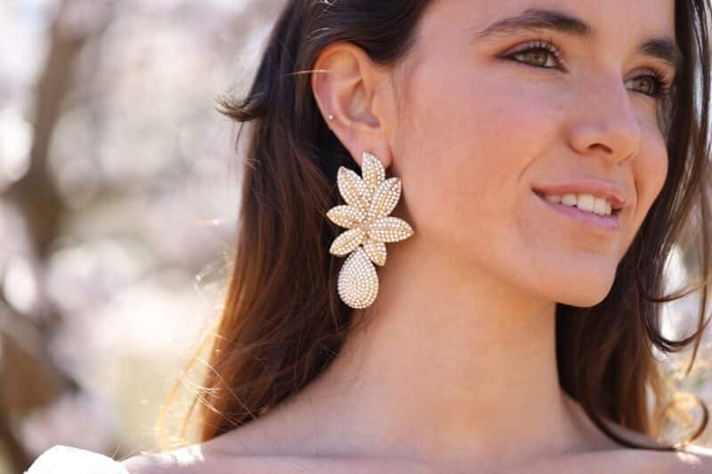 Flower Gold Statement Boho Wedding Earrings - ELLE - Image 4