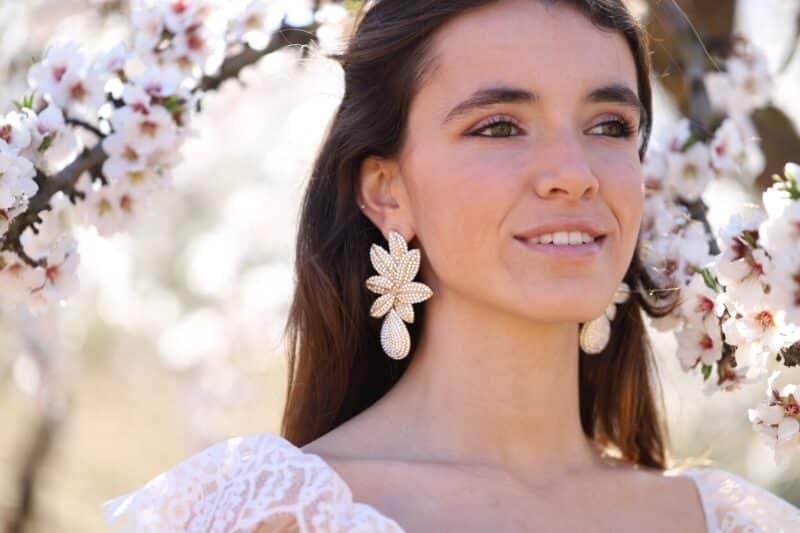 Flower Gold Statement Boho Wedding Earrings - ELLE - Image 7