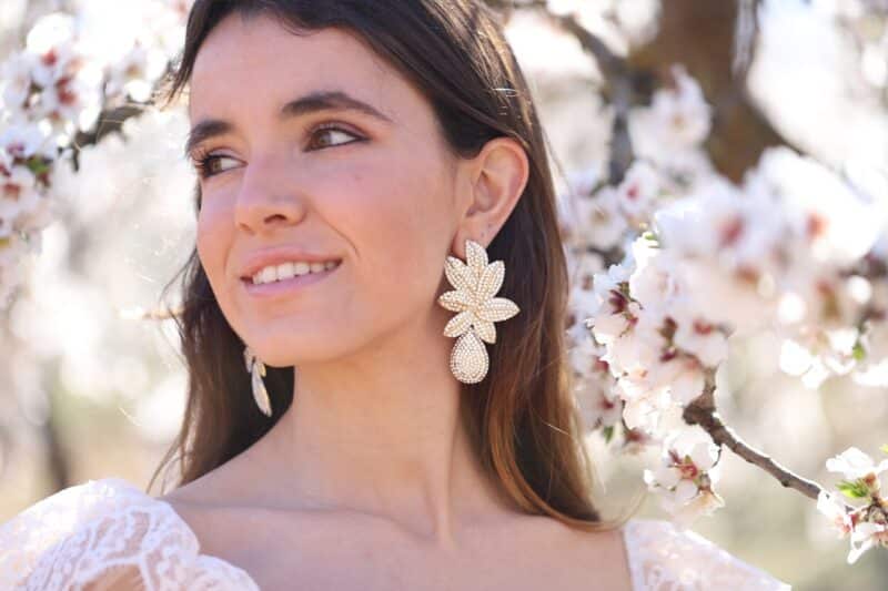 Flower Gold Statement Boho Wedding Earrings - ELLE - Image 5