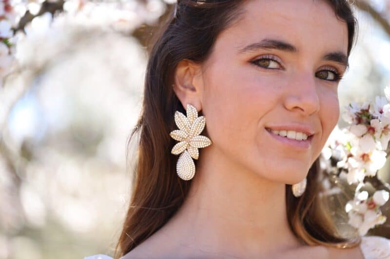 Flower Gold Statement Boho Wedding Earrings - ELLE - Image 3