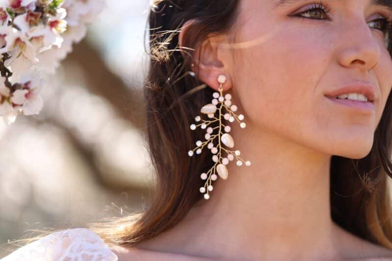 Sea Shells Leaves Opal Gold Boho Wedding Earrings - ESTELLE - Image 4