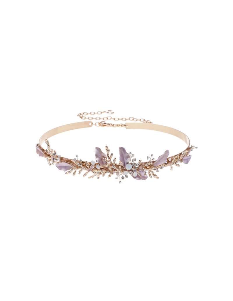 Opal Crystal Boho Leaf Lilac Gold Wedding Belt - LOLITA