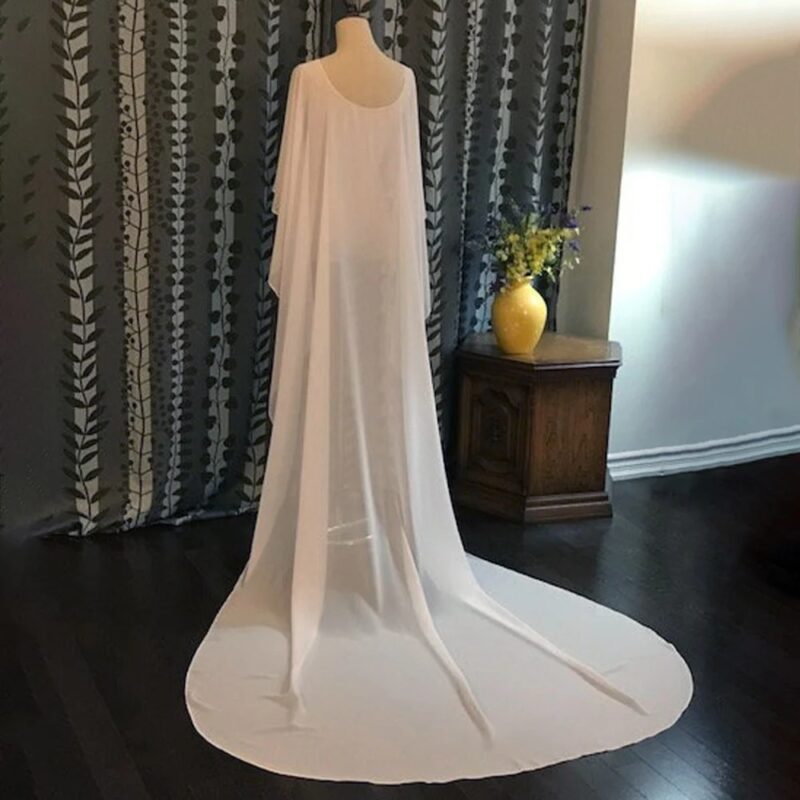 Long Chiffon Wedding Bridal Cape - JADE - Image 4