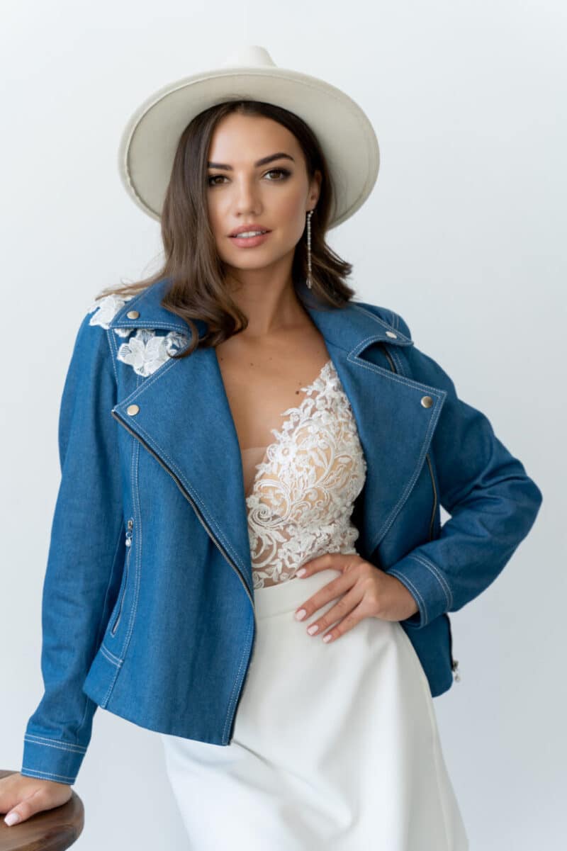 Personalized Bridal Denim Jacket With Lace - GRACE - Image 5