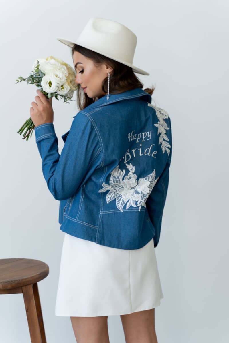 Personalized Bridal Denim Jacket With Lace - GRACE