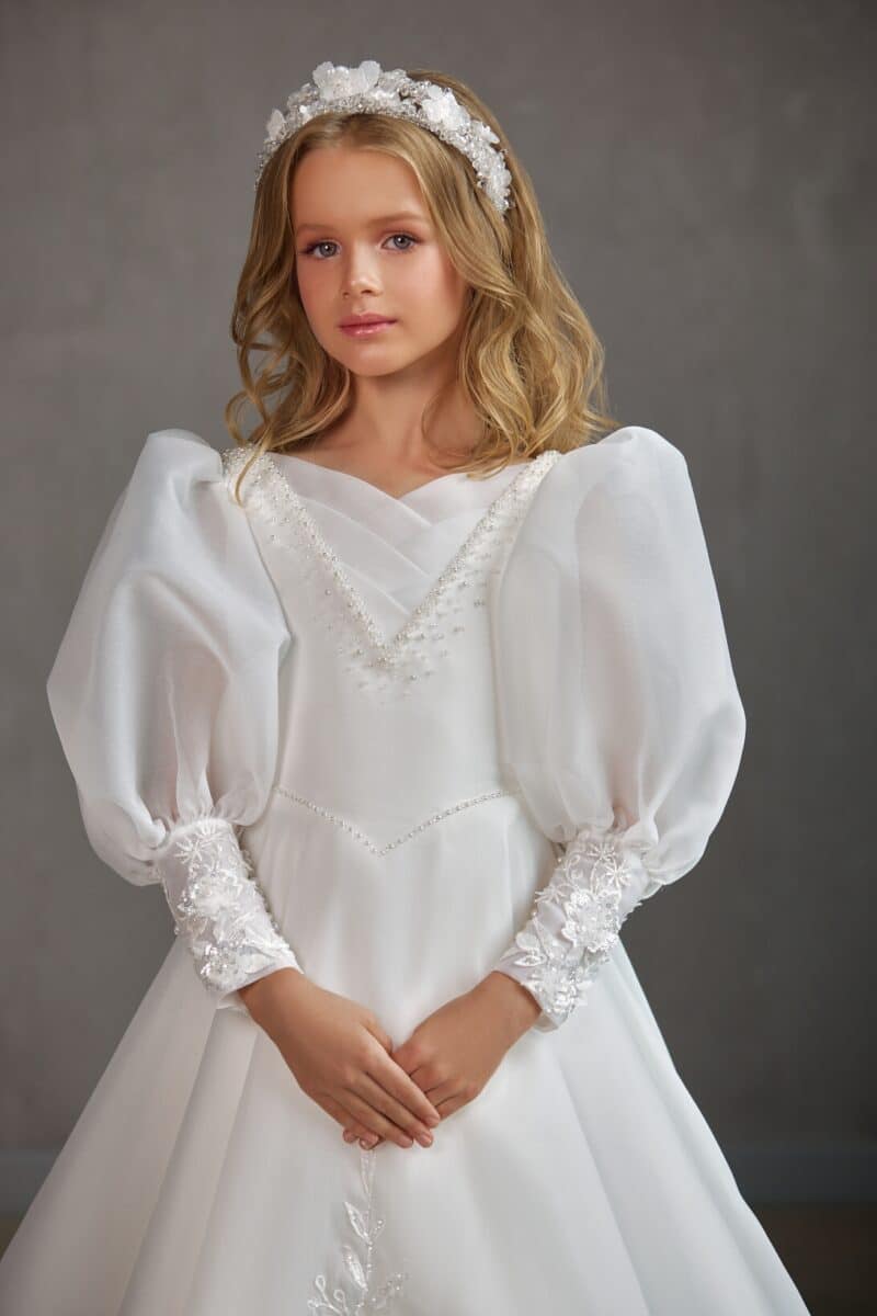 Puff Long Sleeves Flower Girl First Communion Dress -MEGAN - Image 2