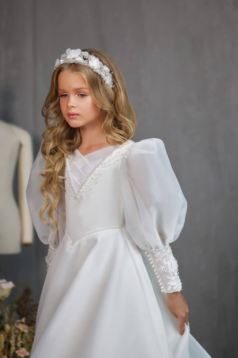 Puff Long Sleeves Flower Girl First Communion Dress -MEGAN - Image 5