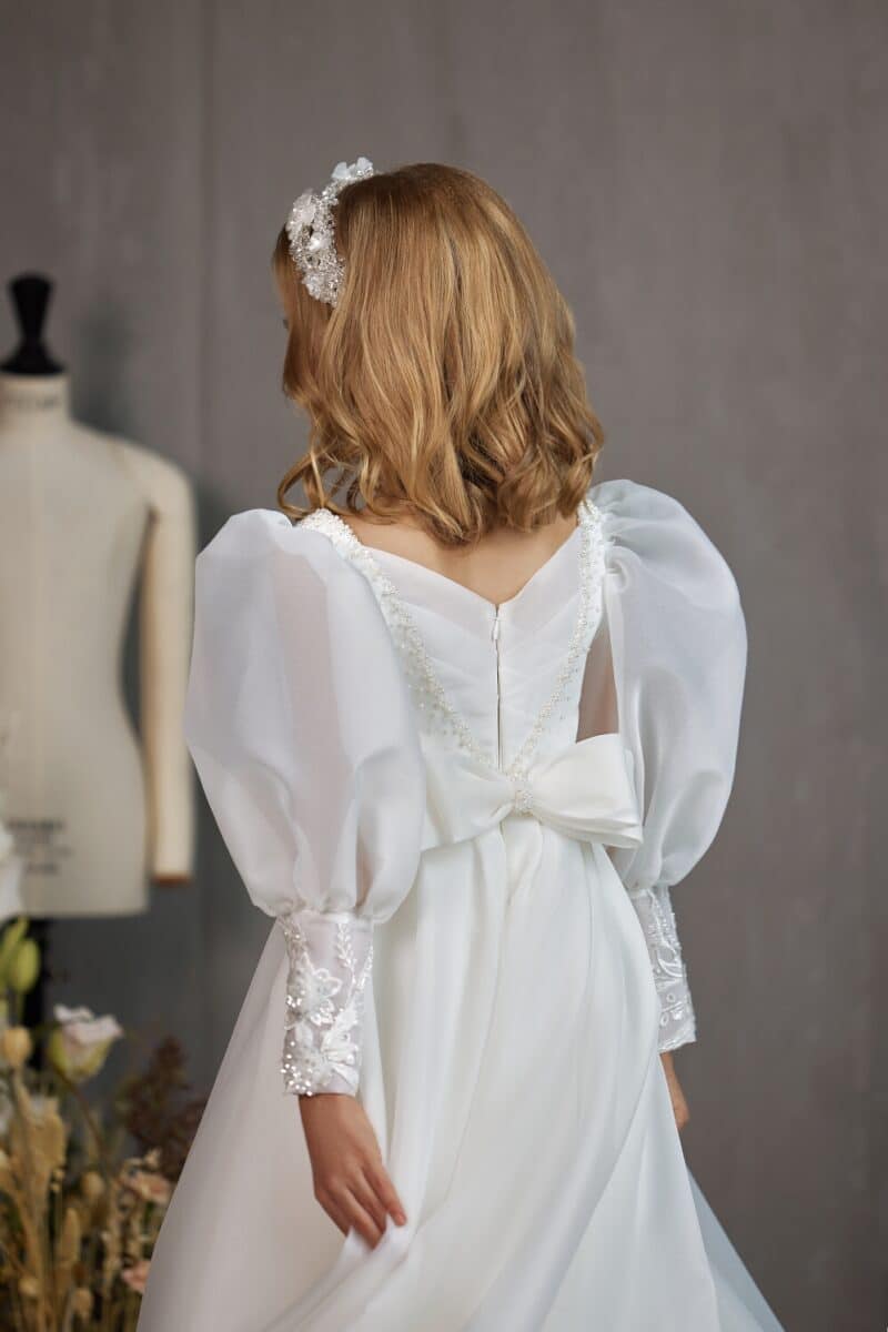 Puff Long Sleeves Flower Girl First Communion Dress -MEGAN - Image 4