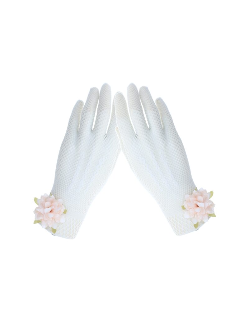 Ivory Pink Flower Girl Gloves - SANDRA