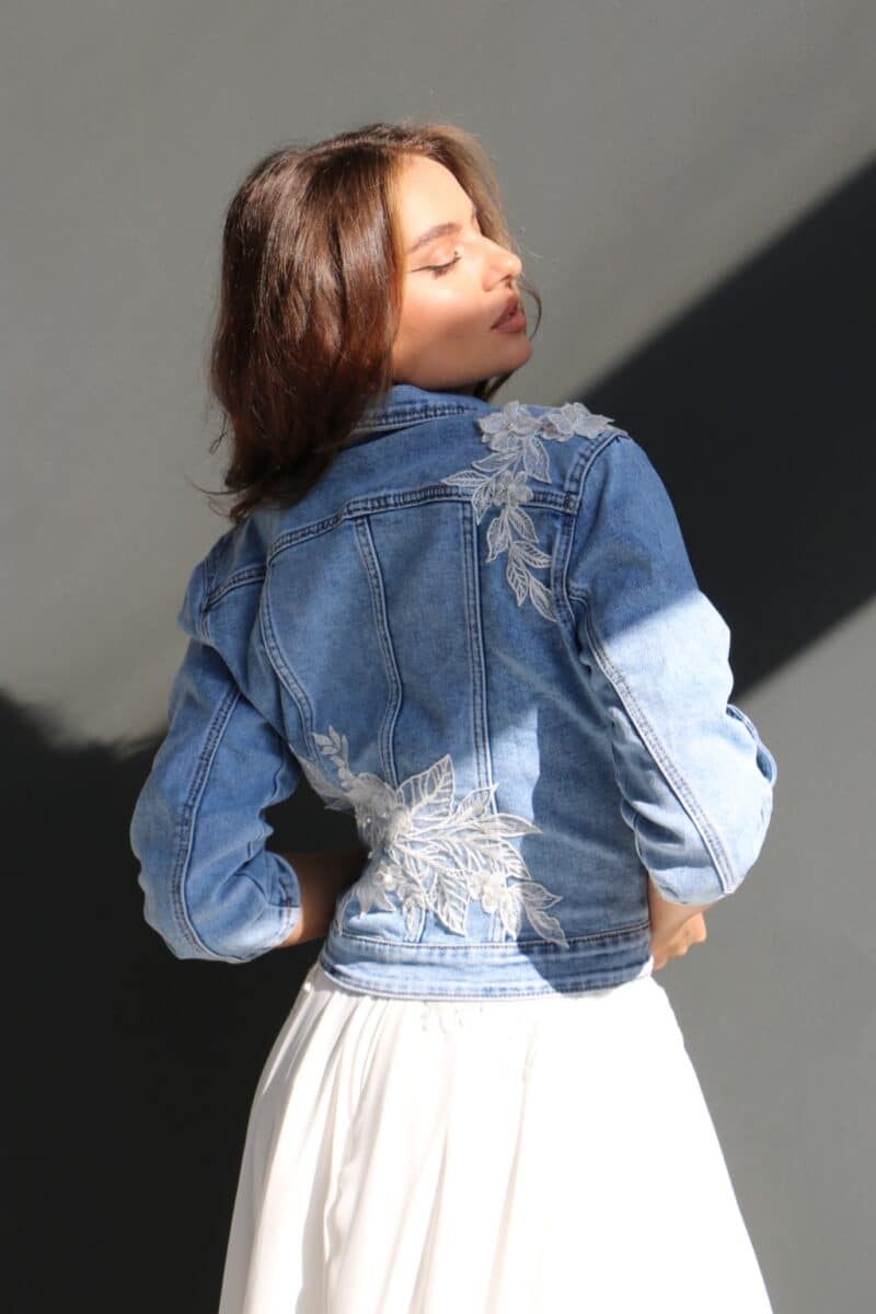 Personalized Bridal Denim Jacket With Lace - GRACE - Image 4