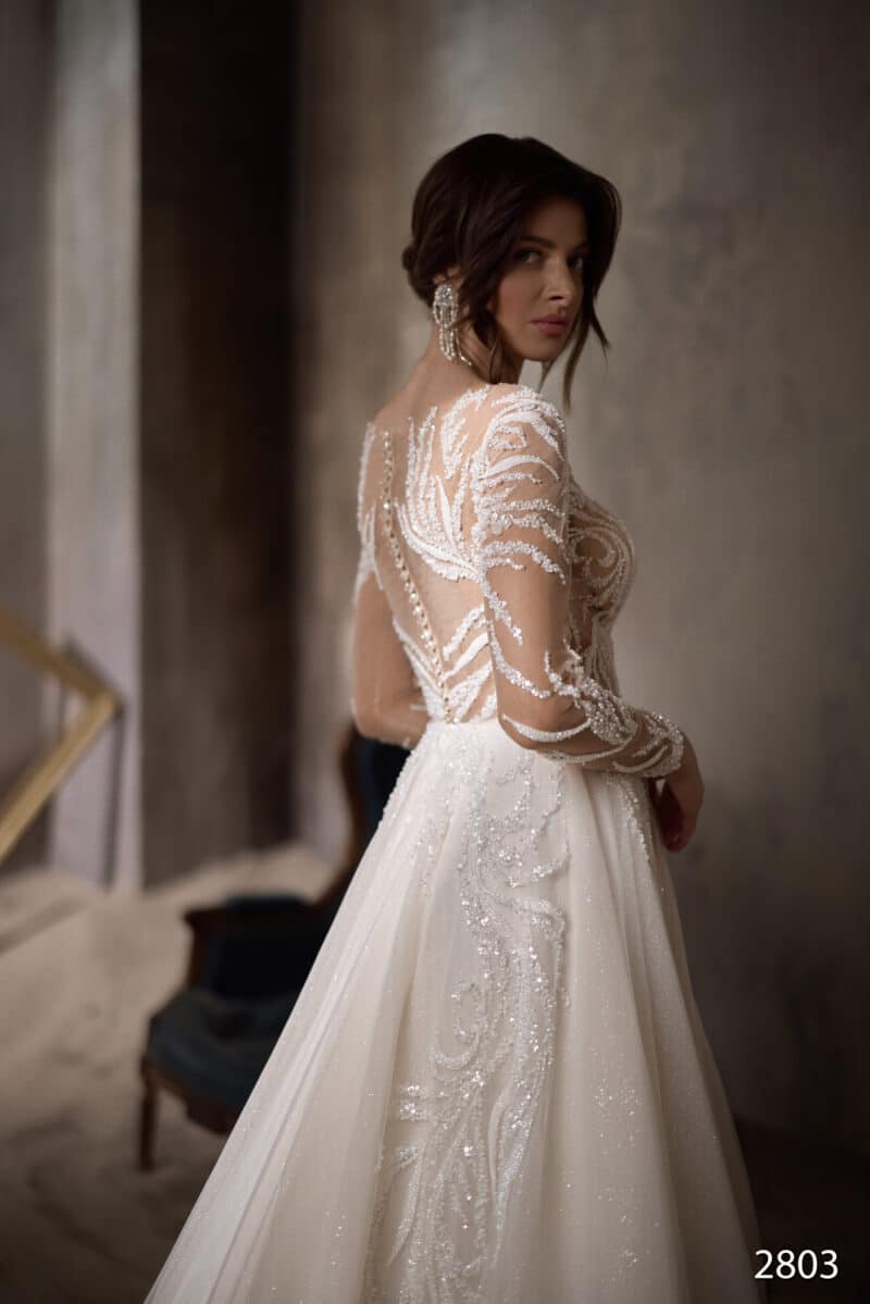 Long Sleeves Sparkling A-Line Wedding Dress - MARLENE - Image 2