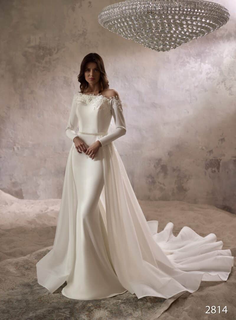 Long Sleeves Mermaid Wedding Dress With Detachable Train - AISHA