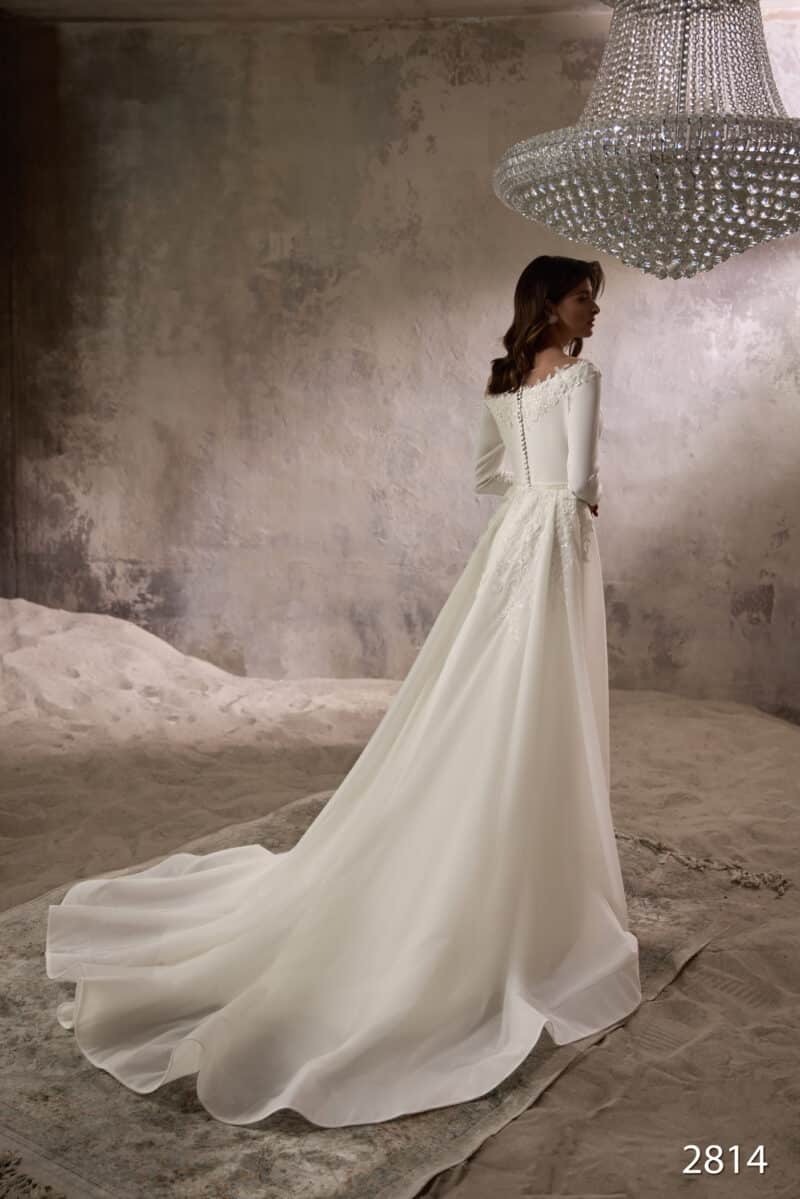 Long Sleeves Mermaid Wedding Dress With Detachable Train - AISHA - Image 2